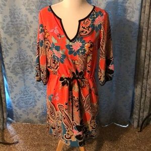 Orange multi color print dress